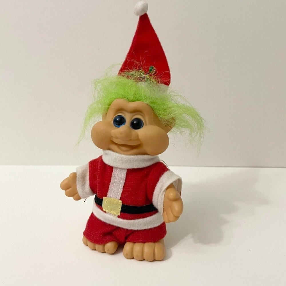 Vintage 1991 ITB Christmas Santa Troll with Hat Green Hair 5 Inch Tall Doll